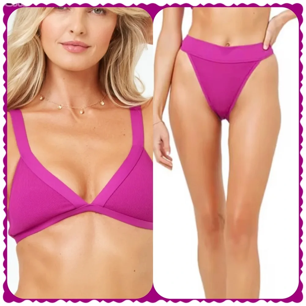 L*Space Farrah Bikini Top and Lola Bitsy Bikini Bottom Ribbed Swimsuit Sz Small